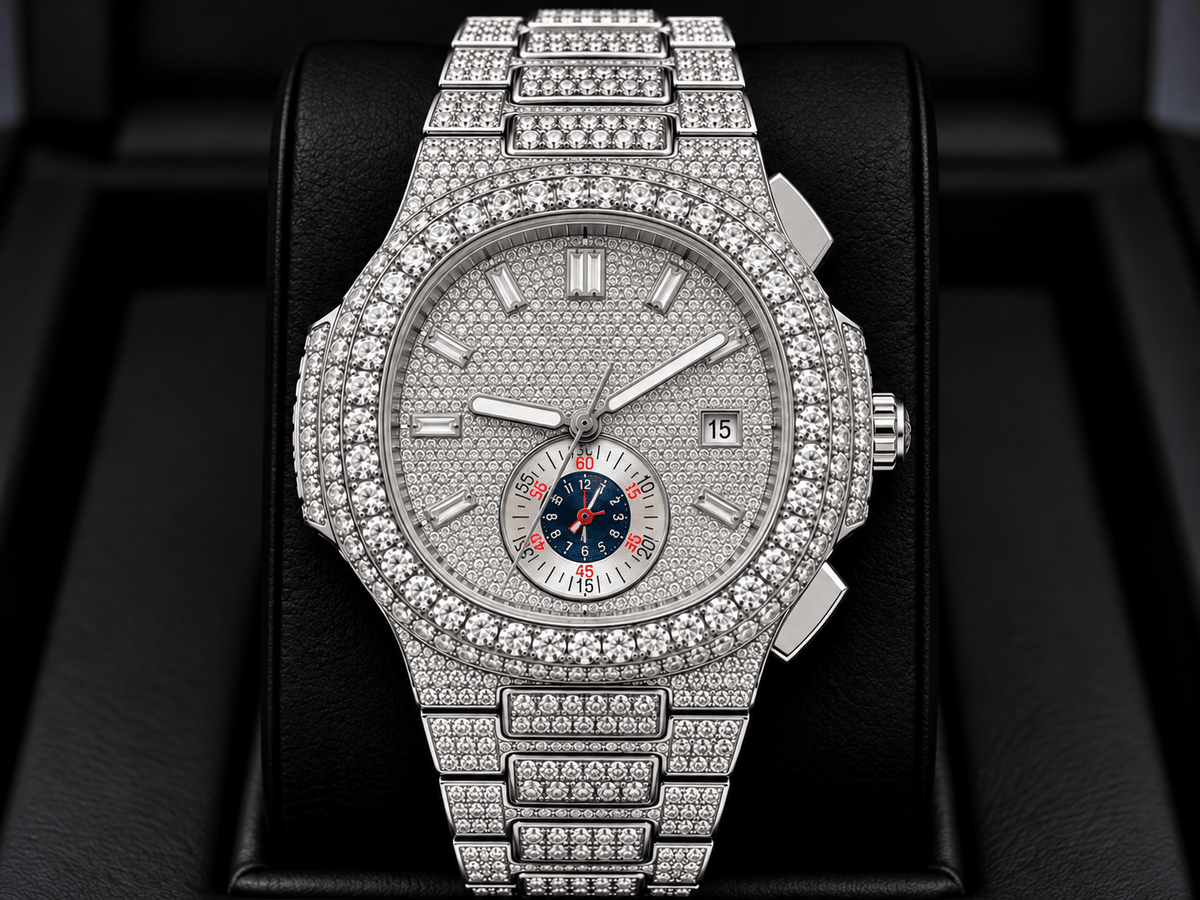 Two-Tone Rose Gold & Silver Iced-Out Watch – Diamond-Style Dial with Subdial Detail - Virtue JewelSilver